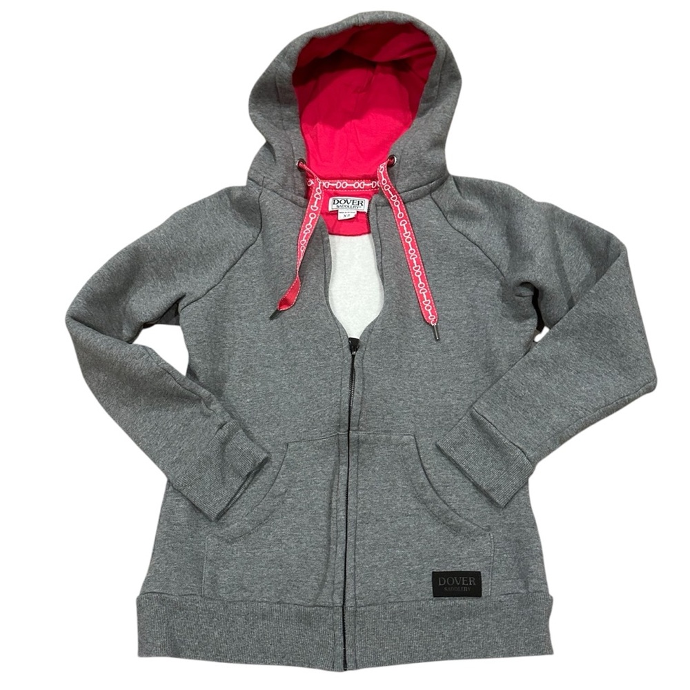 Dover Saddlery Equine Hoodie Full Zip Sweatshirt Gray Pink Fleece Lined XS